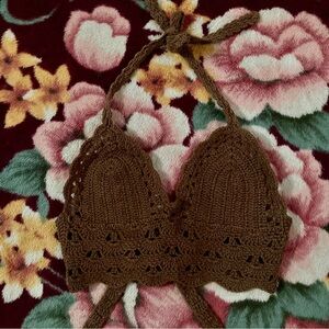 Hot Tropic Brown Crochet Halter vintage y2k preloved top